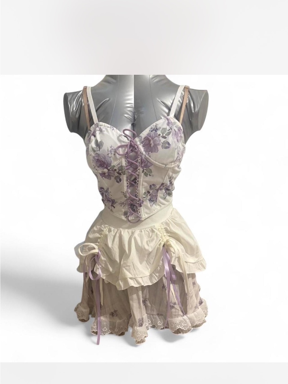 Ivory Circle Skirt with Lavender Ribbon Trim